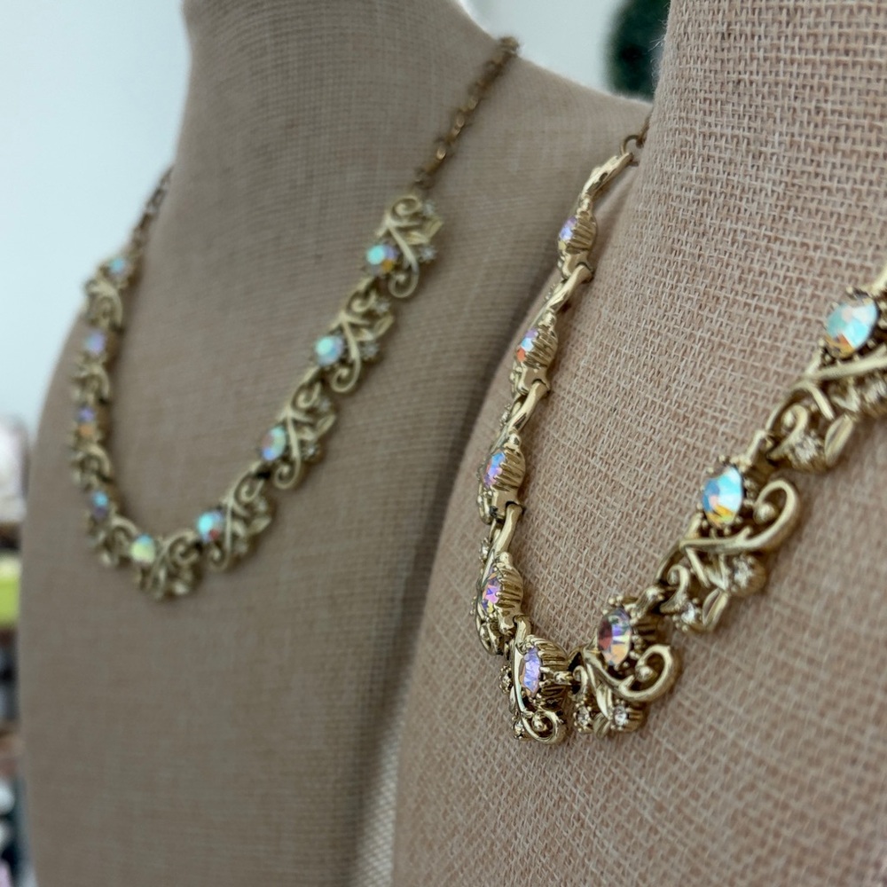 Stunning Vintage Coro Gold Necklace with AB Accent Stones